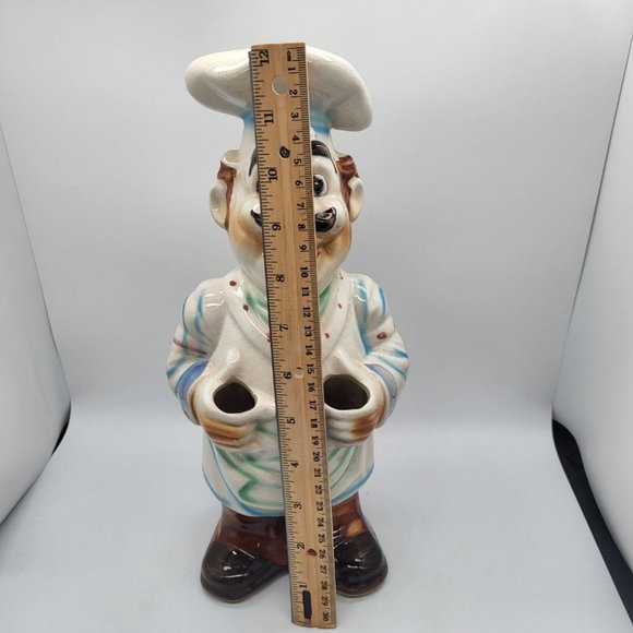 Vintage Hi Mark Chef Hand Painted Utensil Holder 4 Opening Friends 12" Tall - Picture 8 of 8